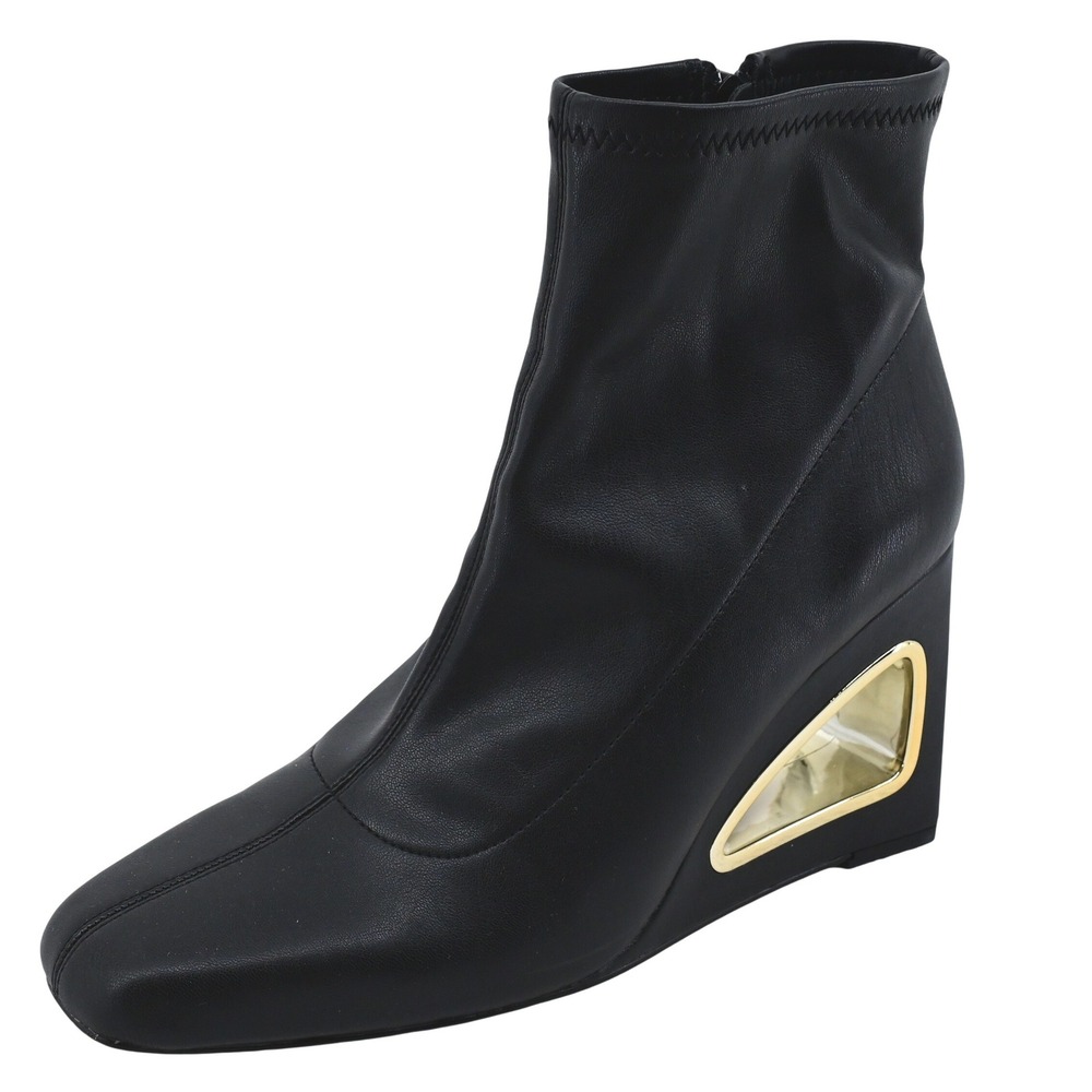 Katy Perry Hollow Wedge Bootie Black Gold Square Toe Ankle Boots Size 9.5M